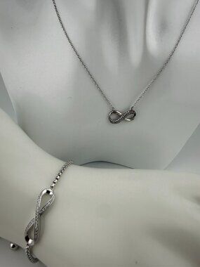 Sterling Silver Infinity Necklace & Adjustable Bracelet Set, Tocara, 925 Silver